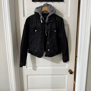 Kendall & Kylie Black Denim Jacket with Gray Hood